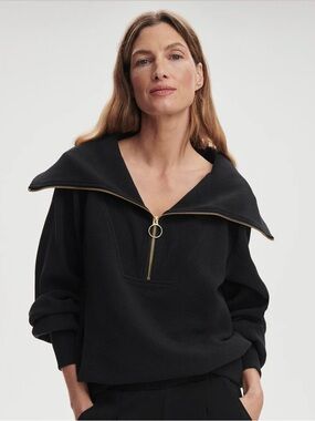 Varley Vine Half-Zip Ribbed Pullover Sweater Black Ottoman Rib Oversized EUC